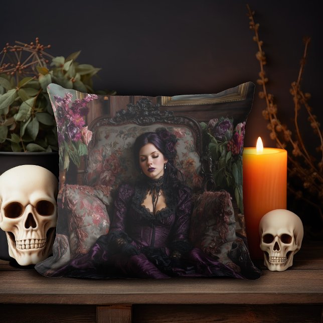 Rococo Gothic Woman Throw Pillow (Creator Uploaded)