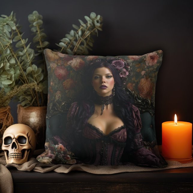 Rococo Gothic Woman Throw Pillow (Creator Uploaded)