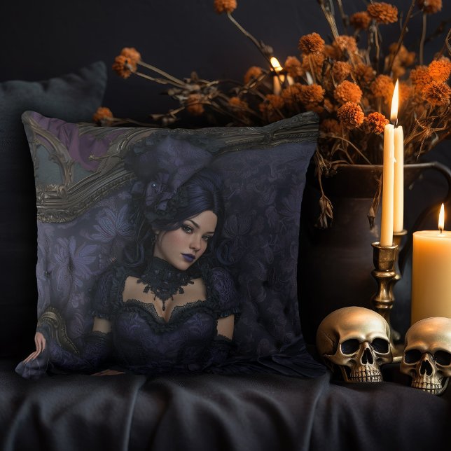 Rococo Gothic Woman Throw Pillow (Creator Uploaded)