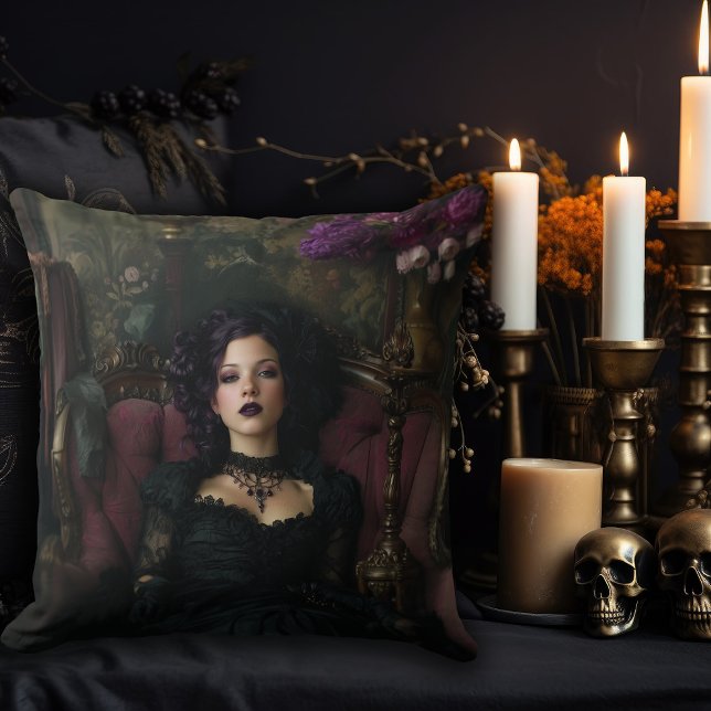 Rococo Gothic Woman Throw Pillow (Creator Uploaded)