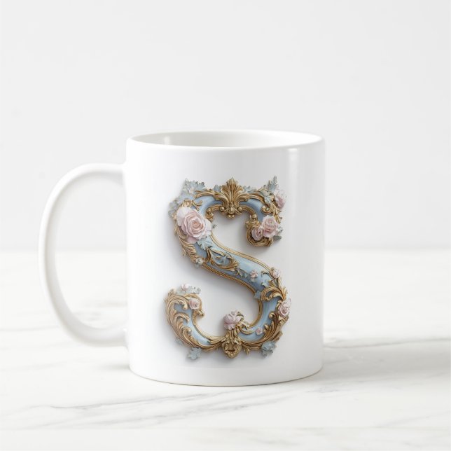 Rococo Initial 'S' Mug for a Coffee Princess (Left)