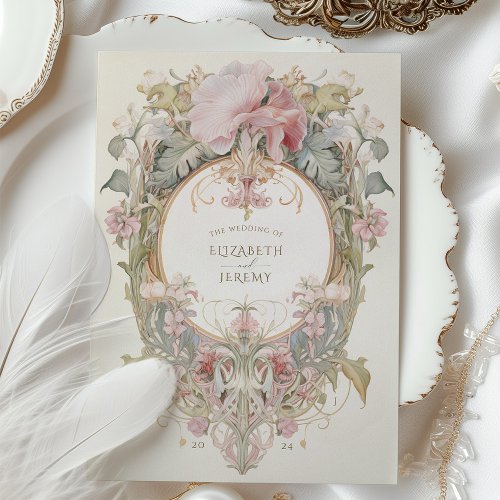 Rococo_Inspired Hibiscus Pastel Botanical Wedding Invitation