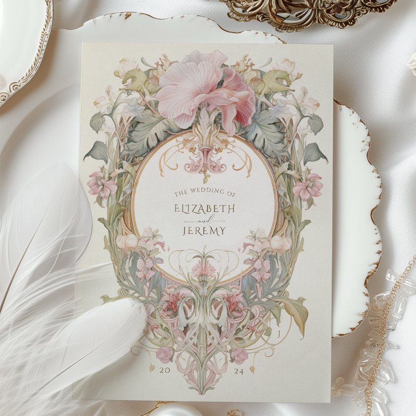 Rococo-Inspired Hibiscus Pastel Botanical Wedding Invitation (Creator Uploaded)