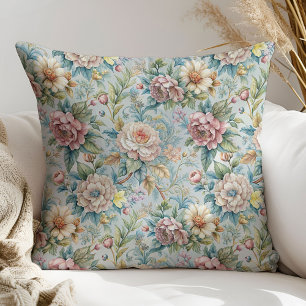 Rococo-Inspired Pillow Pastel Flowers for Sofa