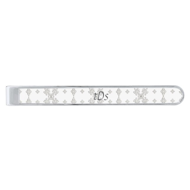 Rococo Lace Monogram  Silver Finish Tie Bar (Front)