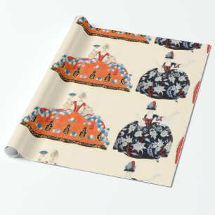 ROCOCO LADIES ART DECO FASHION COSTUME DESIGN WRAPPING PAPER