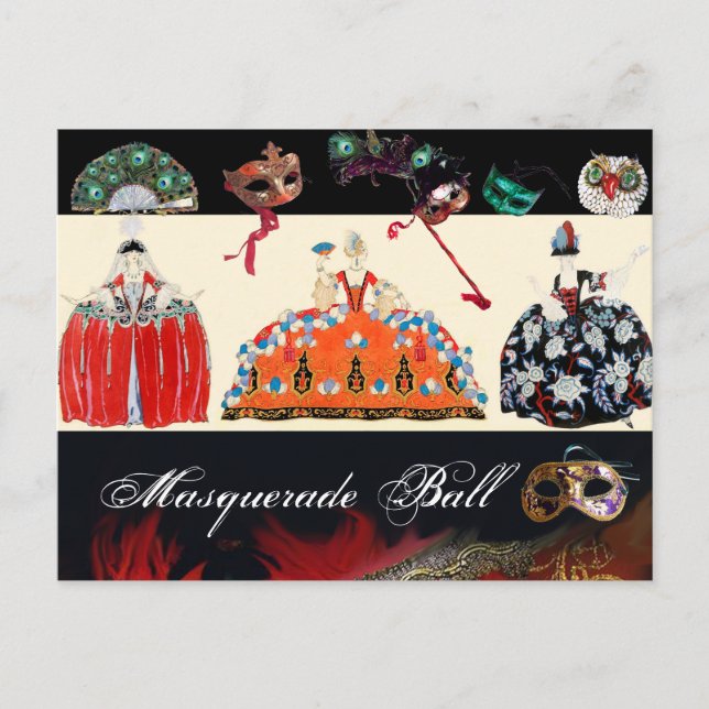 ROCOCO LADIES MARDI GRAS MASQUERADE BALL MASKS POSTCARD (Front)