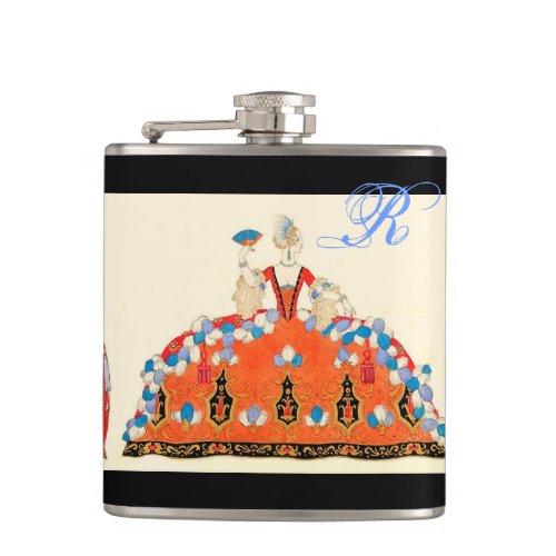 ROCOCO LADY ART DECO FASHION COSTUME MONOGRAM HIP FLASK