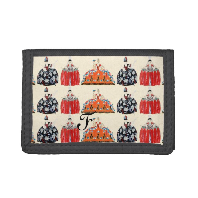 ROCOCO LADY ART DECO FASHION COSTUME MONOGRAM TRIFOLD WALLET (Front)