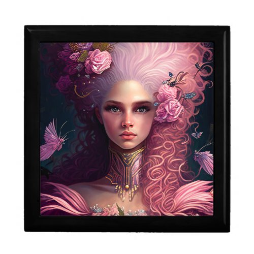 Rococo Lady Fantasy Queen Pink Floral Keepsake Box