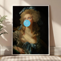 Rococo Lady with Blue Bubblegum Altered Vintage 