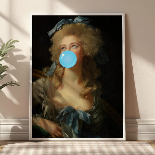 Rococo Lady with Blue Bubblegum Altered Vintage  Poster (Creator Uploaded)