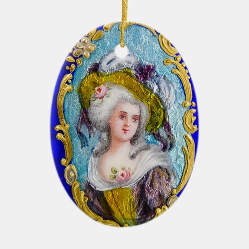 ROCOCO LADY WITH PINK ROSES CERAMIC ORNAMENT