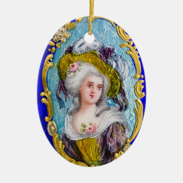 ROCOCO LADY WITH PINK ROSES CERAMIC ORNAMENT (Front)