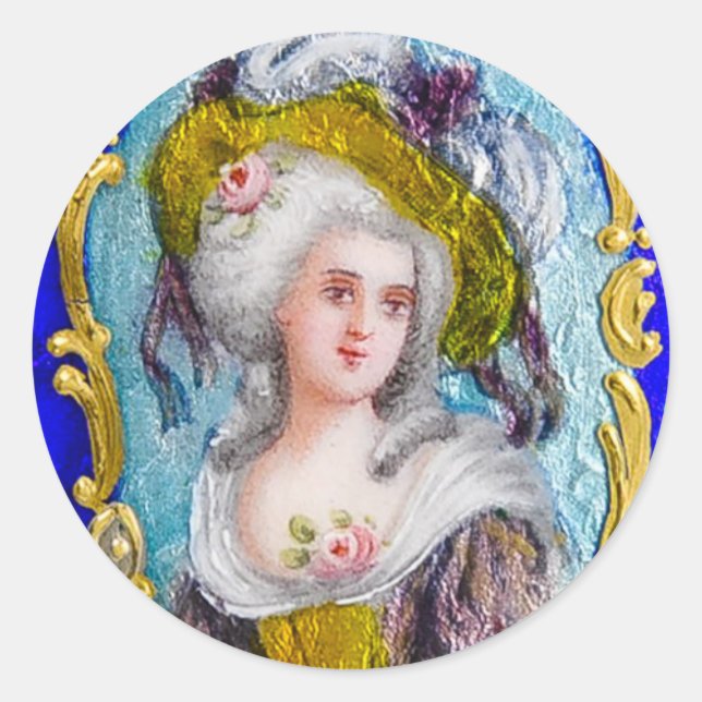 ROCOCO LADY WITH PINK ROSES CLASSIC ROUND STICKER (Front)
