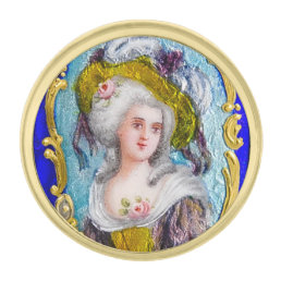 ROCOCO LADY WITH PINK ROSES GOLD FINISH LAPEL PIN