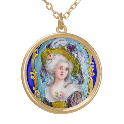 ROCOCO LADY WITH PINK ROSES GOLD PLATED NECKLACE