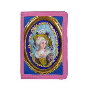 ROCOCO LADY WITH PINK ROSES Gold Yellow Blue Trifold Wallet