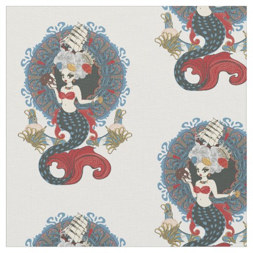Rococo mermaid art nouveau card fabric