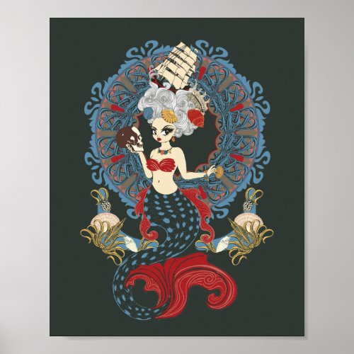 Rococo mermaid art nouveau card poster