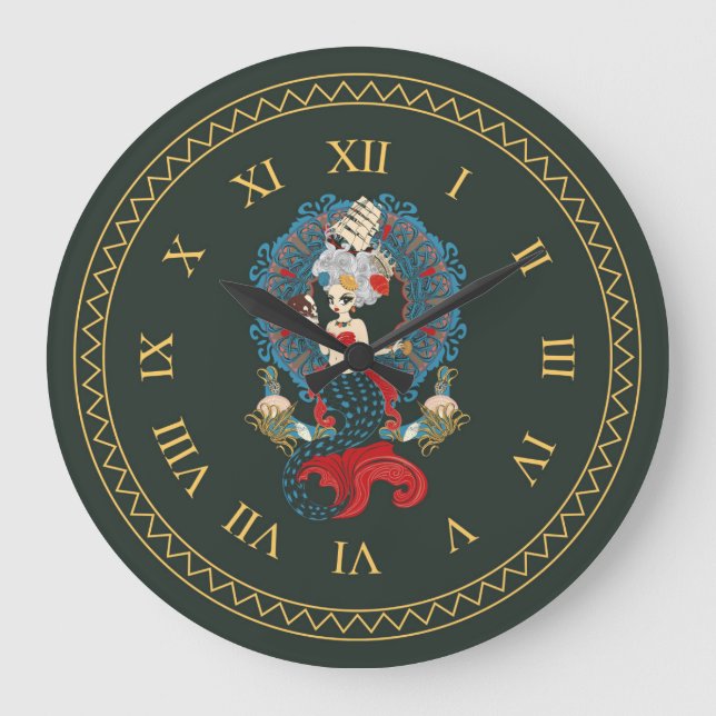 Rococo mermaid art nouveau large clock (Front)