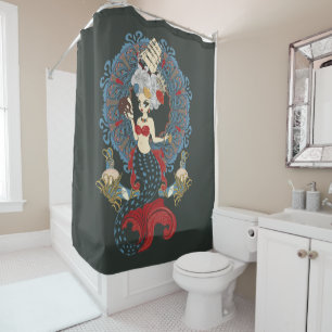 Rococo mermaid art nouveau shower curtain