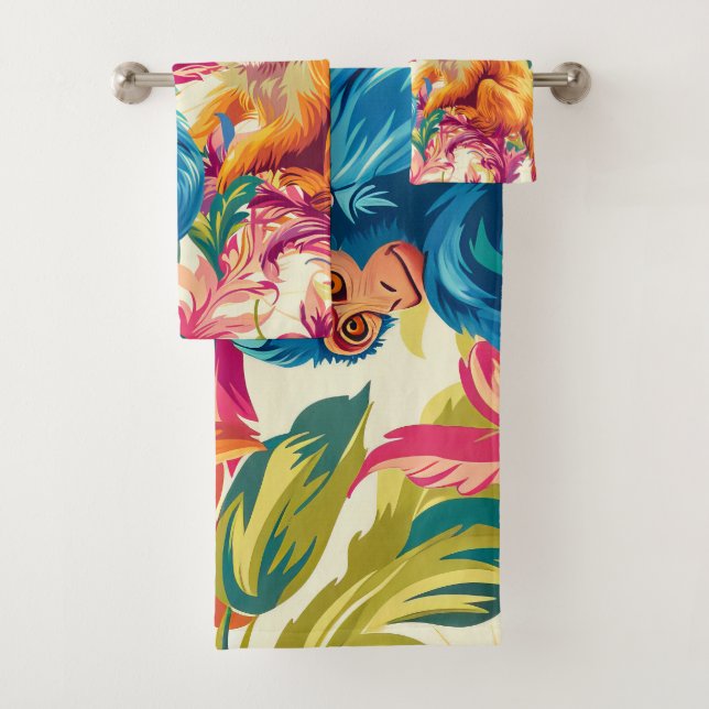 Rococo Monkey Pattern Bath Towel Set (Insitu)