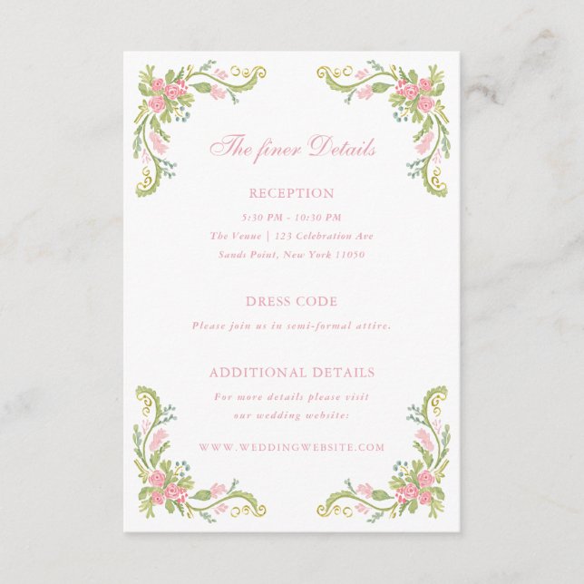 Rococo Ornate Floral Border Wedding Details Enclosure Card (Front)