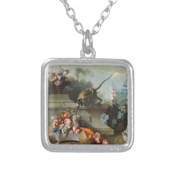 Rococo Painting For The Year Of The Monkey Silver Plated Necklace by 2016_Year_of_Monkey at Zazzle