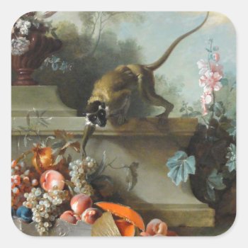 Rococo Painting For The Year Of The Monkey Square Sticker by 2016_Year_of_Monkey at Zazzle