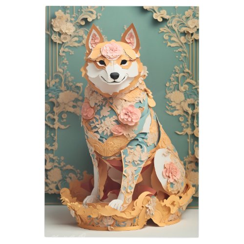 Rococo Pastel Color Paper Shiba Inu Metal Print