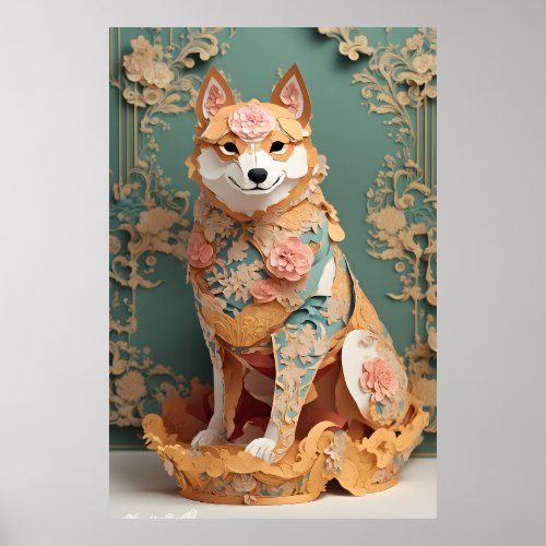 Rococo Pastel Color Paper Shiba Inu Poster