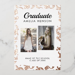 Rococo Pattern Graduate 2 Photo Collage Graduation Foil Invitation