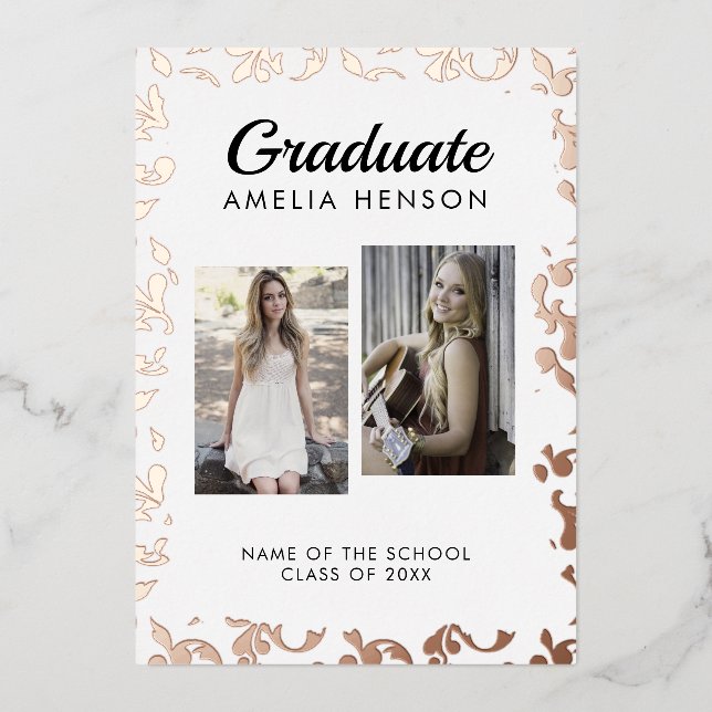 Rococo Pattern Graduate 2 Photo Collage Graduation Foil Invitation (Front)