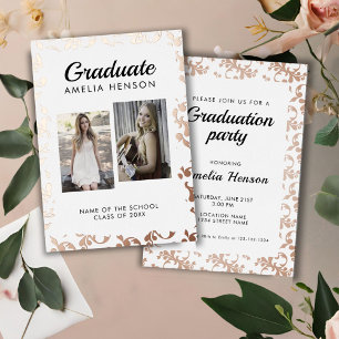 Rococo Pattern Graduate 2 Photo Collage Graduation Foil Invitation