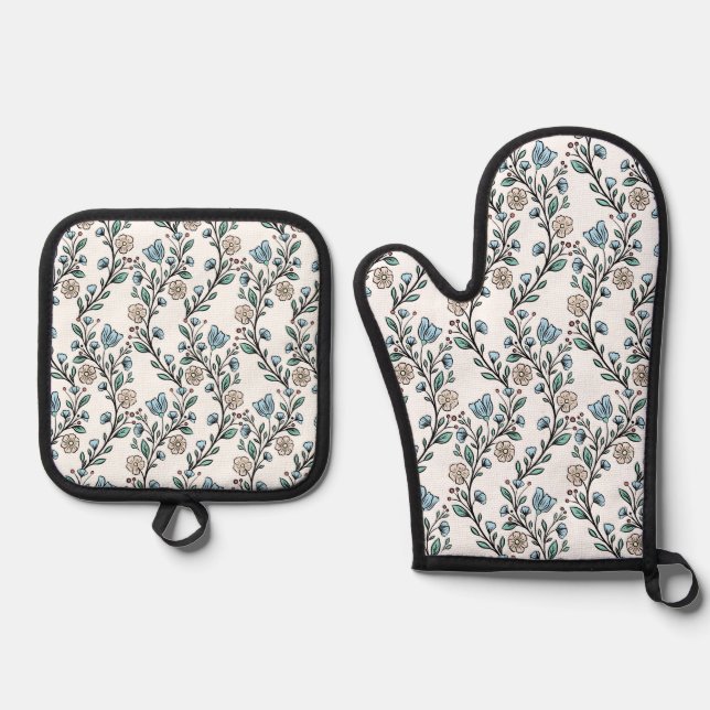 Rococo pattern oven mitt & pot holder set (Front)