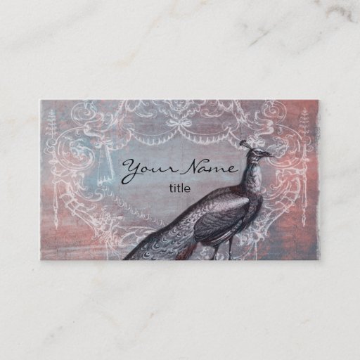Customizable Rococo Peacock in Pink & Blue Business Cards