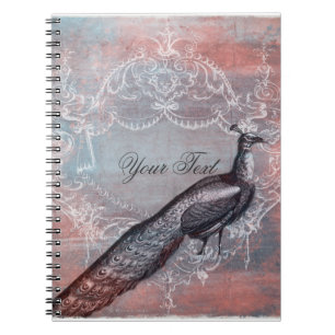 Rococo Peacock Personalized Spiral Journal