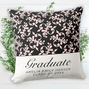 Rococo Pink Black Pattern Graduate Graduation Throw Pillow