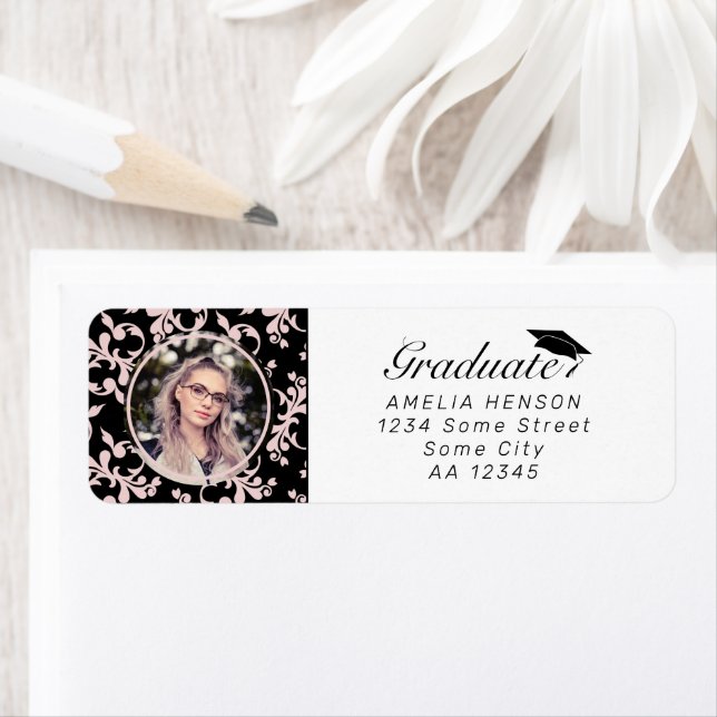 Rococo Pink Graduate Photo Graduation Address Label (Insitu)