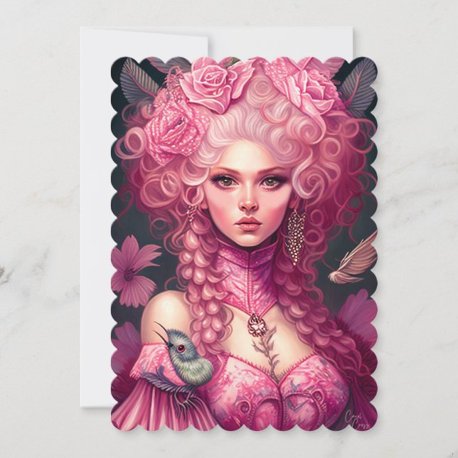 Rococo Portrait Fantasy Pink Queen Flat Card (Front)