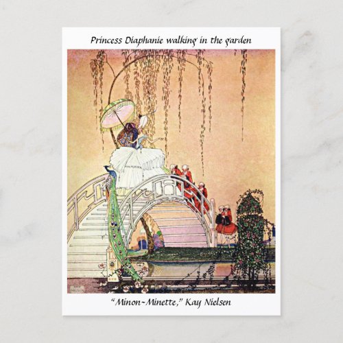 Rococo Princess walking in a fairytale garden Postcard