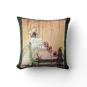 Rococo Princess walking in a fairytale garden Throw Pillow