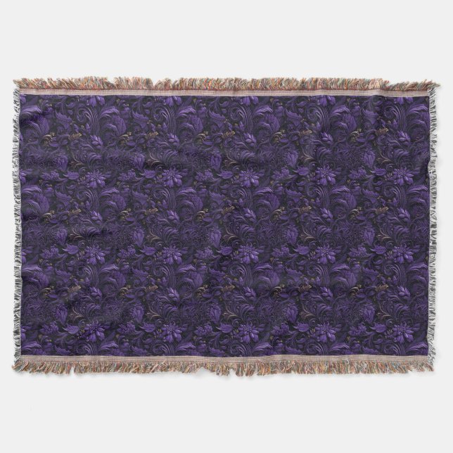 Rococo Realms: Dark Purple & Gold Throw Blanket (Front)