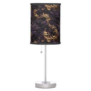 Rococo Realms: Golden Dark Purple Floral Beads Table Lamp