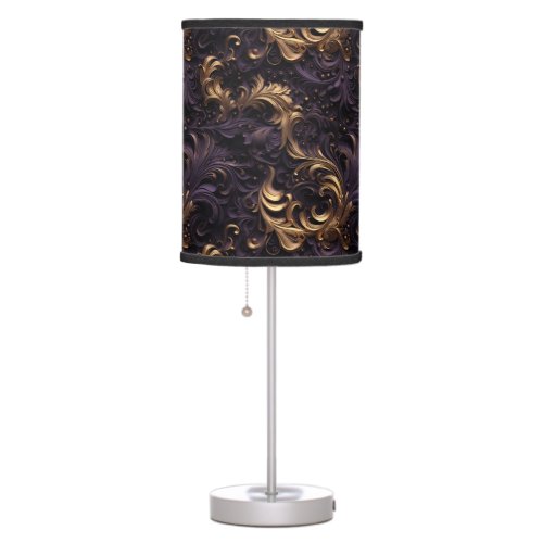 Rococo Realms Golden Dark Purple Floral Beads Table Lamp