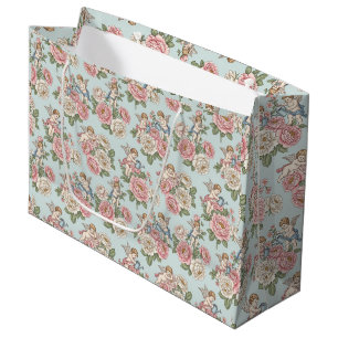 Rococo Revival Cherub Floral Toile Wrapping Paper Large Gift Bag