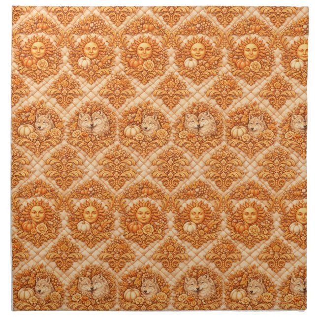 Rococo Revival Damask Nature Pattern Cloth Napkin (Front)