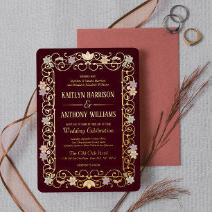 Rococo Revival Elegant Vintage Floral Wedding Foil Invitation