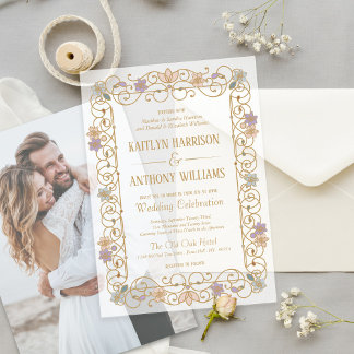 Rococo Revival Elegant Vintage Floral Wedding Vellum Invitations